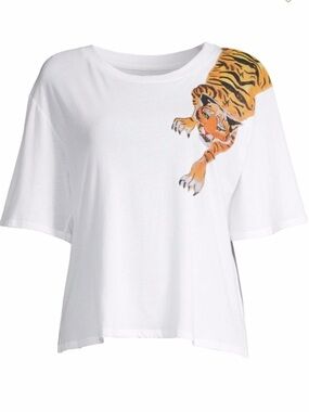 Le Superbe White Short-Sleeve Tee with Orange Tiger Graphic